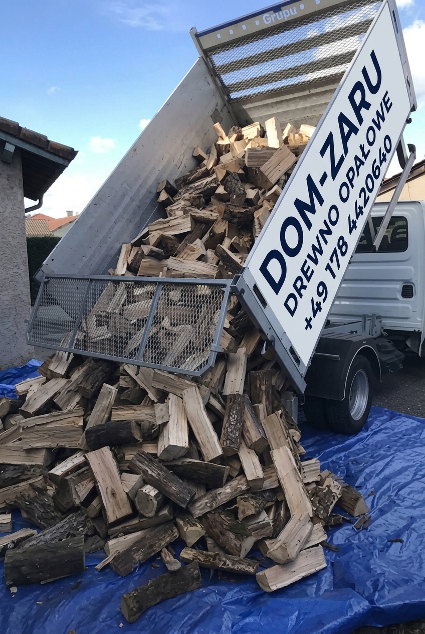 Wywrotka DOM-ZARU dostarczająca drewno opałowe luzem
